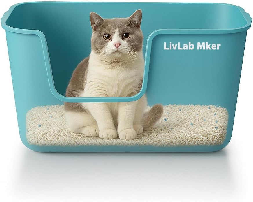 Extra Large Cat Litter Box with High Sides - Splash-Proof Design for Big Cats & Multi-Cat Homes, 24.6in x 16.7in x 12.8in (Blue)