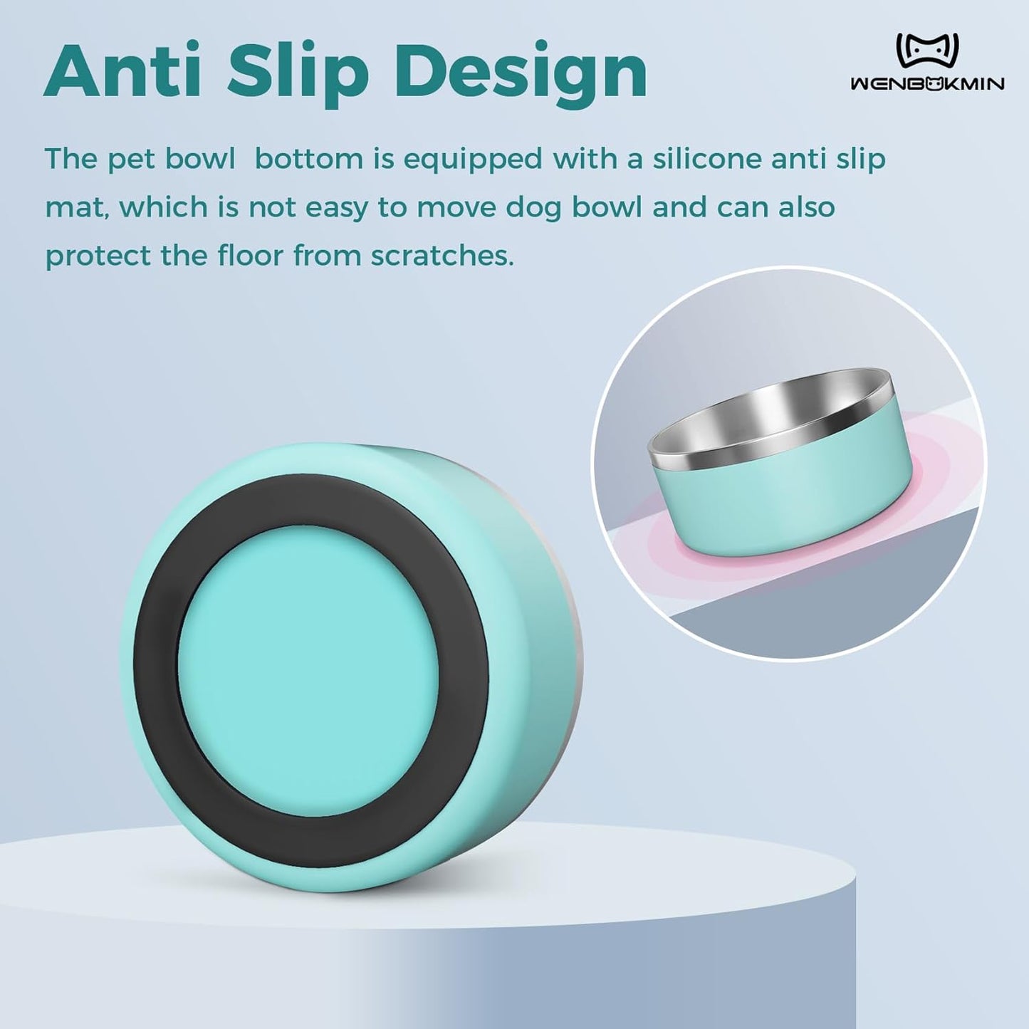 Dog Bowl, Stainless Steel Dog Food and Water Bowl with Non Slip Quiet Bottom, Easy to Clean, Dishwasher Safe, 40oz, Mint Green