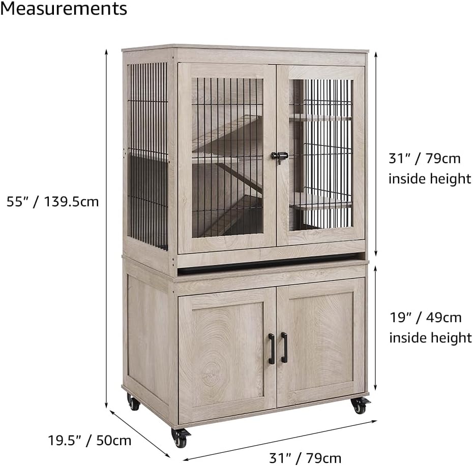 unipaws Ferret Cage with Storage, Large Vertical Hamster Cage, Iguana, Rabbits, Chinchillas, Pet Rats, Guinea Pigs - Multi-Level Small Animal Cage with Ramps, Platforms, and Wheels