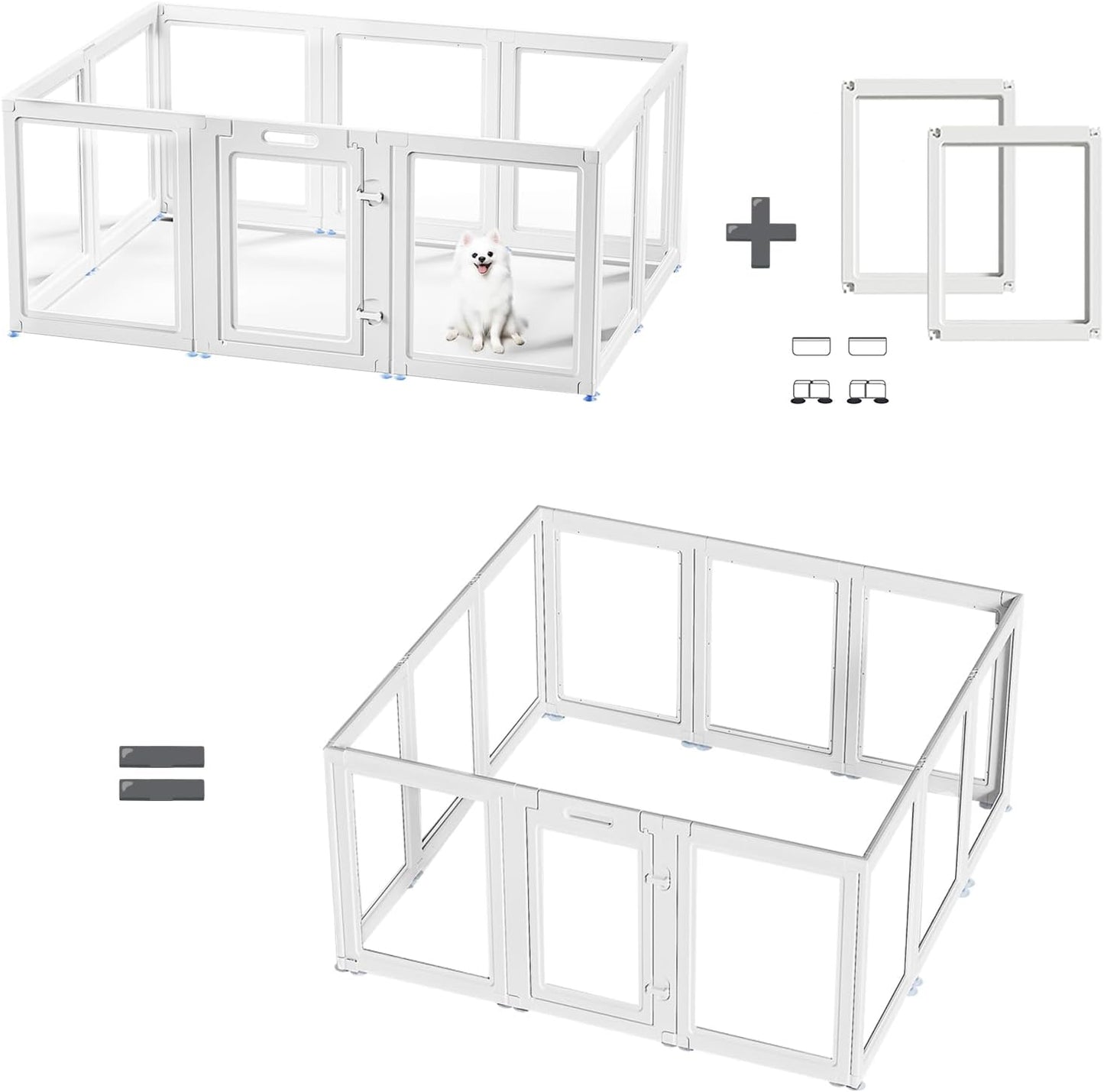 Acrylic Dog Playpen Suitable for Expanding Clear Dog Playpen Includes 2 I-Type Connectors and 2 Suction Cup Bases(30", 2PCS)