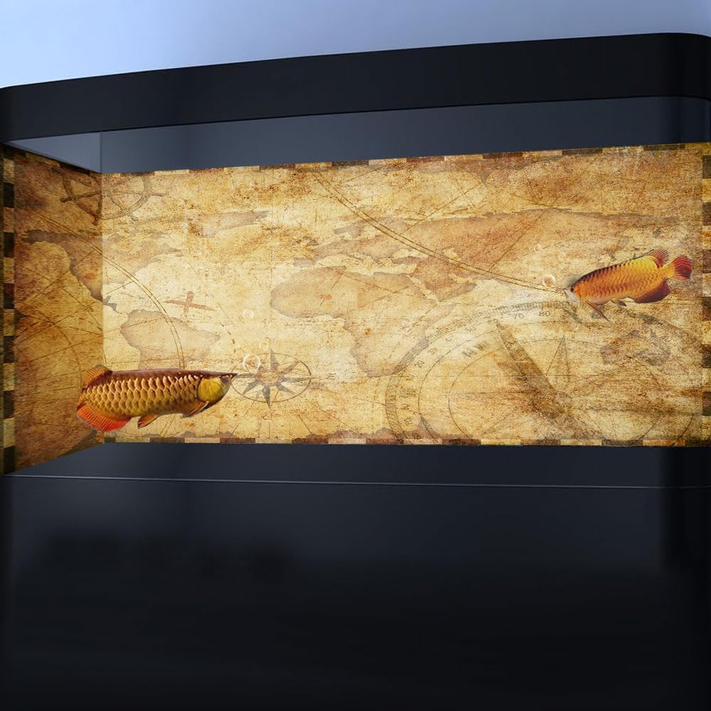 48X20IN Retro Old Travel World Map Terrarium Background, Art Parchment Pirate Treasure Map Reptile Habitat Background with 10EVA Double-Sided Tape