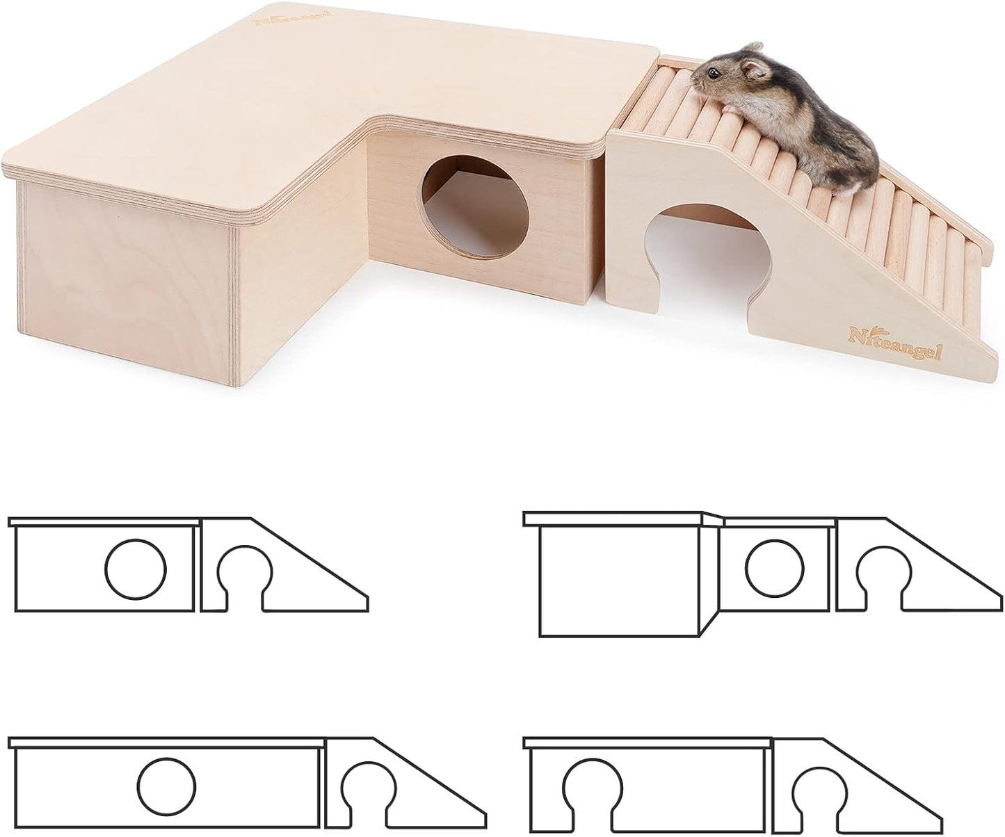 Niteangel Hamster House w/Climbing Ladder for Hamsters Gerbils Mice or Similar-Sized Pets (Trapezium-Shaped Hamster Hut)