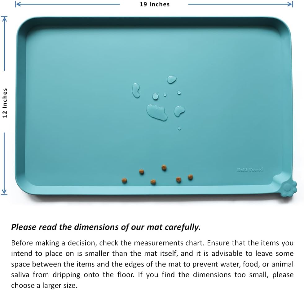 Hoki Found Silicone Pet Food Mats Tray - Non Slip Cat & Dog Bowl Mats - Waterproof & Pet-Friendly for Carpet - Glacier