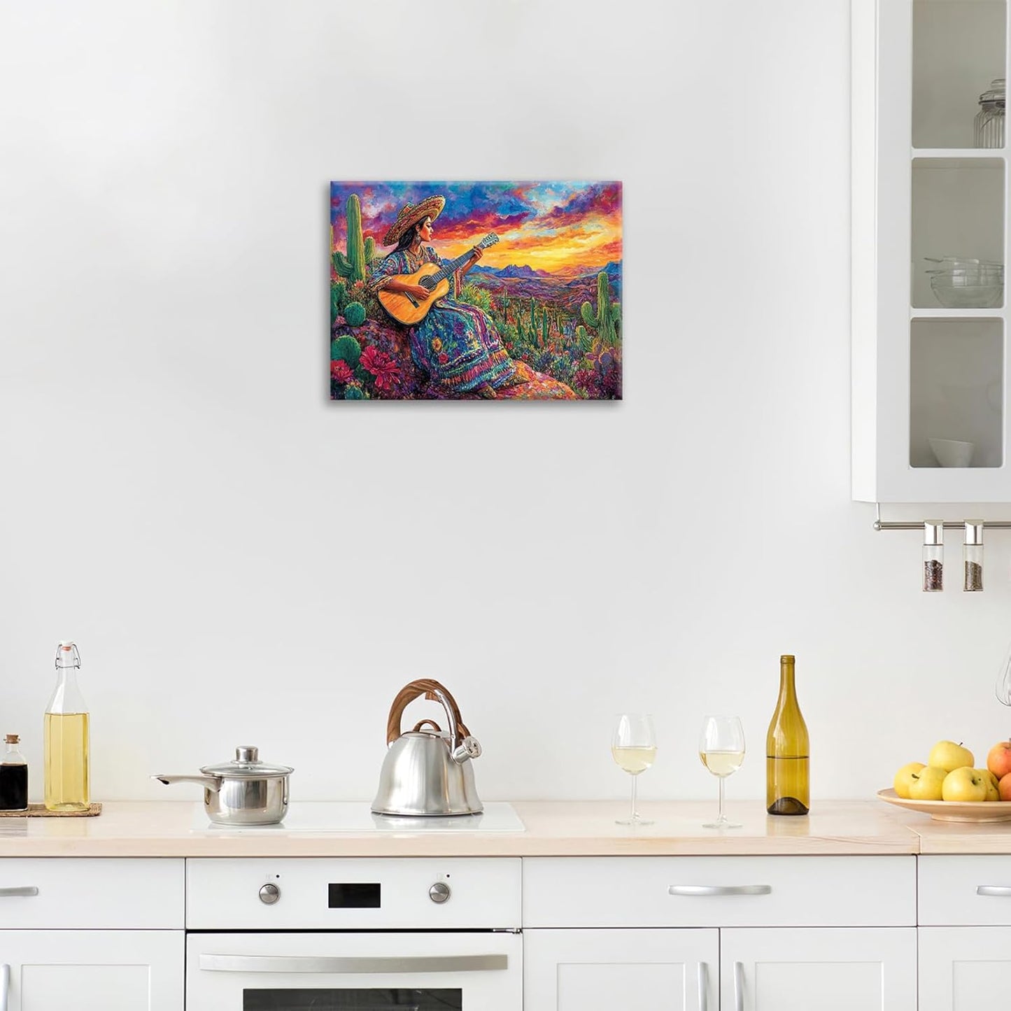 Mexican Women Pictures Wall Art, Cactus Landscape Bathroom Wall Decor, Nature Scenery Aesthetics Framed Painting Desert Modern Canvas Artwork for Bathroom Bedroom Living Room Decorations 20"L x 16"W