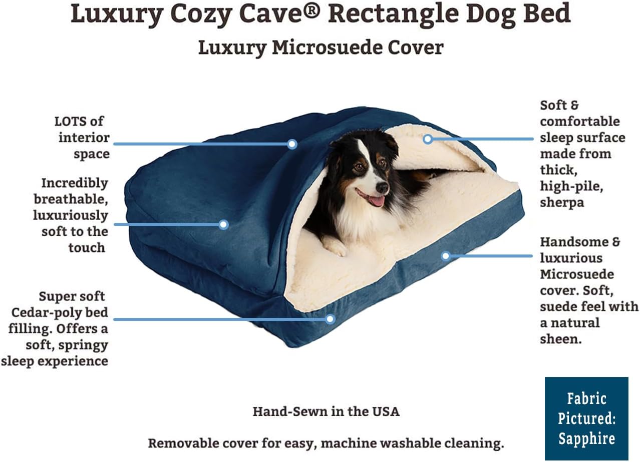 Snoozer Pet Products Luxury Rectangle Cozy Cave Dog Bed with Microsuede, Large, Sapphire
