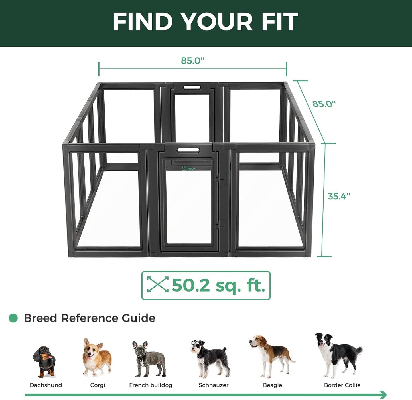 FXW AuraSpace Acrylic Indoor Unleashed Dog Playpen for Medium Dogs, 35 Inch, 12 Panels, Black