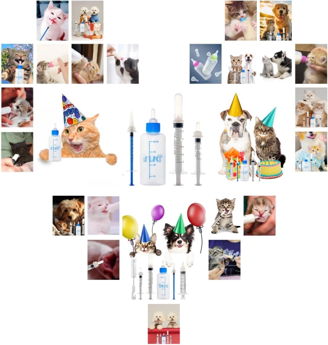 Kitten Bottle Feeding Kit 1ml 3ml 5ml 10ml 60ml - Kitten Puppy Milk Replacement Small Animals Waterer Feeder Newborn Puppy Bottles for Nursing
