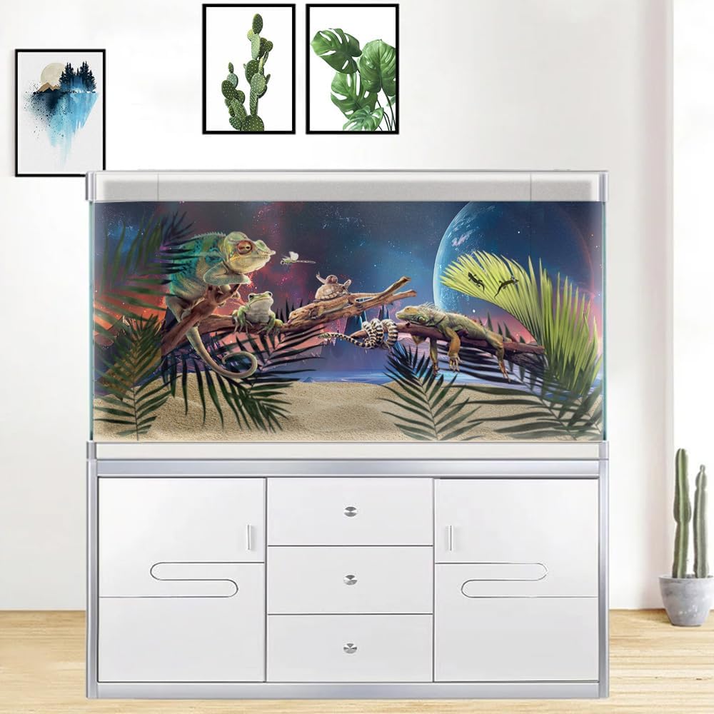 Scarlet Cosmic Aquarium Background,Cool Galaxy Parallel Space Themed Fish Tank Background, Tropical Desert Terrarium Background 48X24IN with 8 EVA Double-Sided Tape