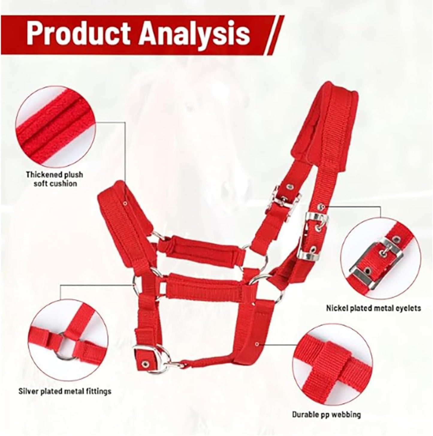 Horse Halter with Wool Lining, Adjustable Halter for Horses Satin Hardware to Prevent Friction, Breakaway Halters for Horses,Perfect for Traction and Performance