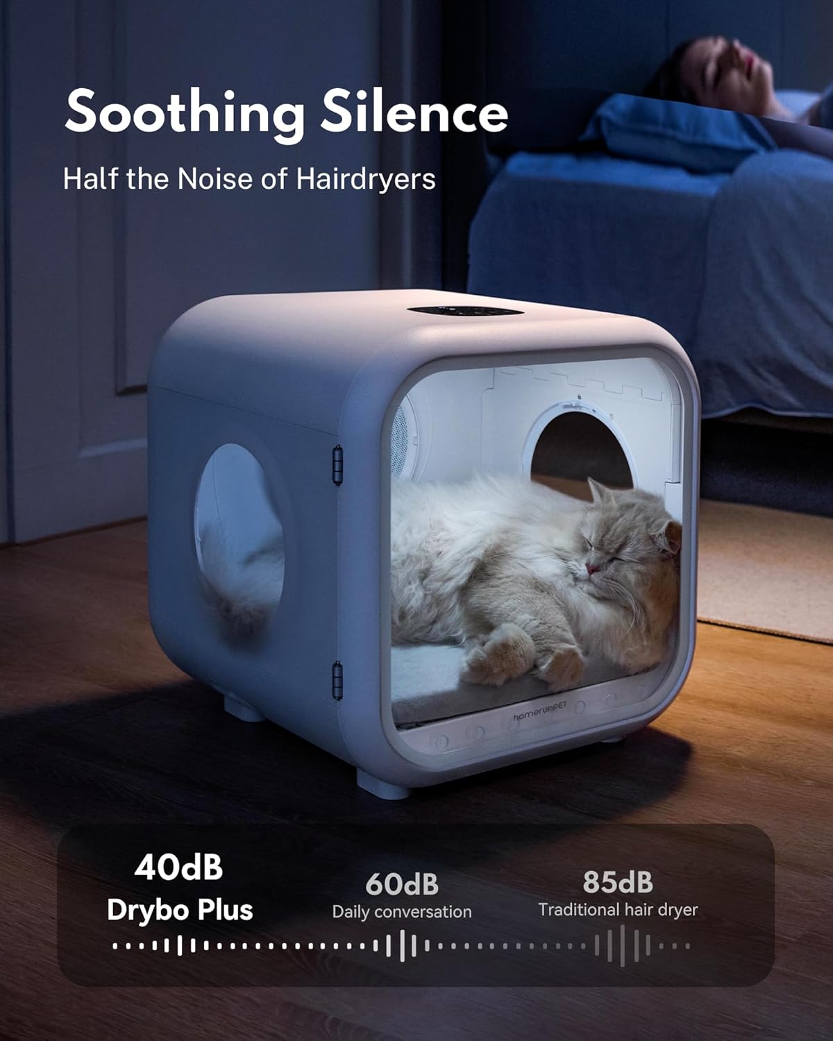 HomeRunPet Cat Dryer, 360° Efficient Automatic and Quiet Box with Smart Temperature Control, Ideal for Small Dogs (50L Drybo Plus Pet Dryer Box)