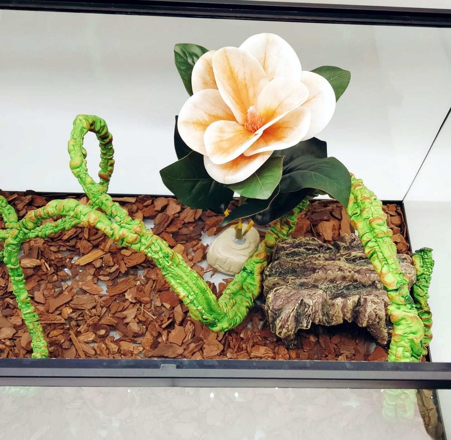 Reptile Plants Terrarium Reptile Tank Decorations for Bearded Dragon Lizard Snake Geckos Chameleon Amphibian Habitat Terrarium Decor (Pink)