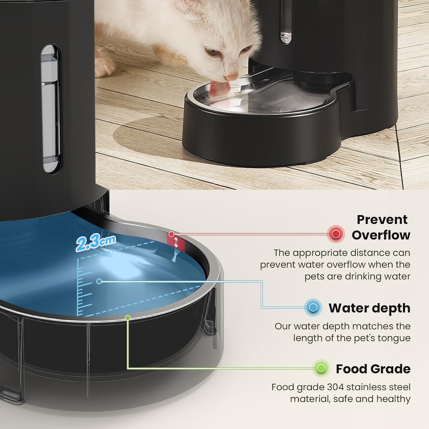 CZPET Automatic 4L Filter Dog and Cat Water Dispenser with Stainless Steel Bowl Gravity Waterer,Large Capacity and Drinking Area Noise-Free for Pets (Black)