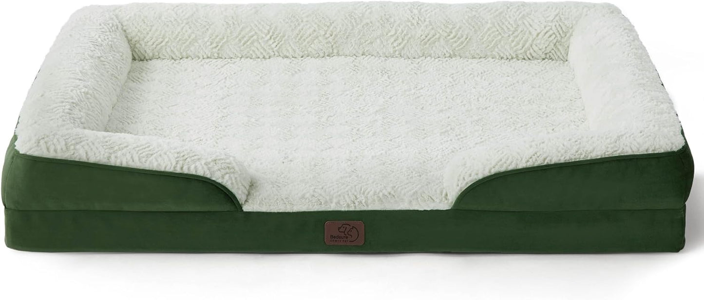 Bedsure XL Orthopedic Dog Bed for Extra Large Dogs - Washable XLarge Dog Cat Bed Waterproof, Comfort Dogs Couch Sofa with Washable Removable Cover, Pet Bed with Nonskid Bottom, Plush-Green, 42"