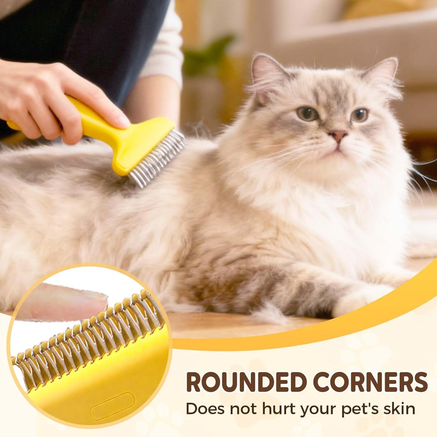Pet Grooming Brush, 2025 New Self Cleaning Metal Comb, Detangling and Dematting Long, Matted Fur on Cats and Dogs, Easy to Remove Loose Undercoat, One Click Removal (Yellow)