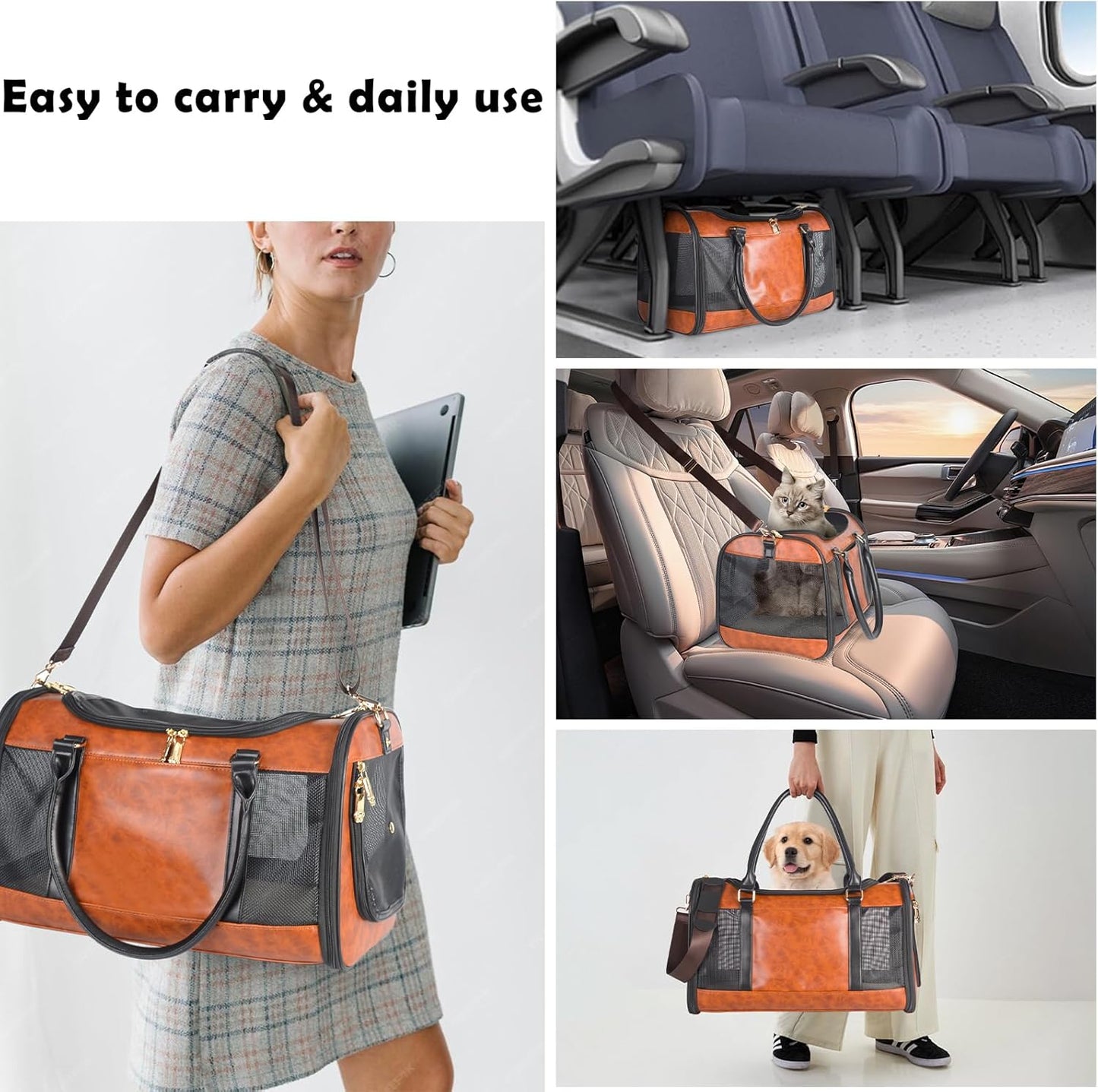 Dog Soft-Sided Carriers Pet Carrier for Small Dogs Cats, Fashion PU Leather Small Dog Carrier Pet Purse, Airline Approved Travel Pet Carrier for Puppy Kitten Small Animals