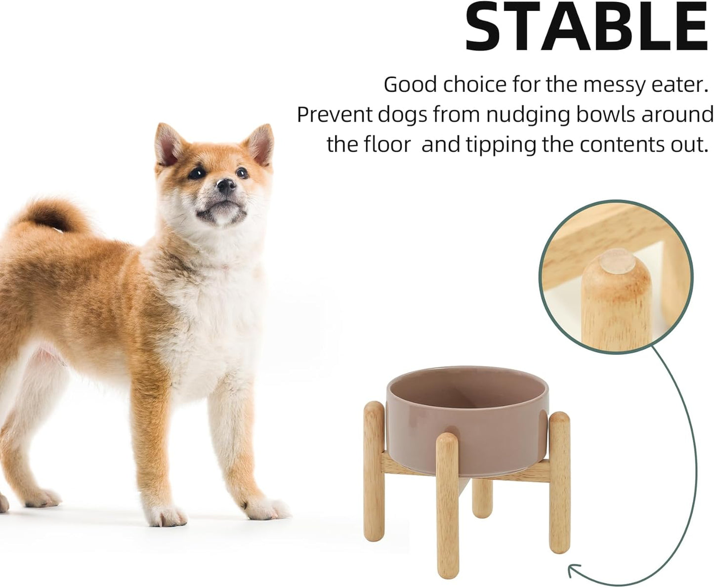 Ceramic 6.1inch Raised Dog Bowl with Stand for Small and Medium Dog Dish Pet Food and Water Bowl (Single Bowl with Stand - Brown Coffee)