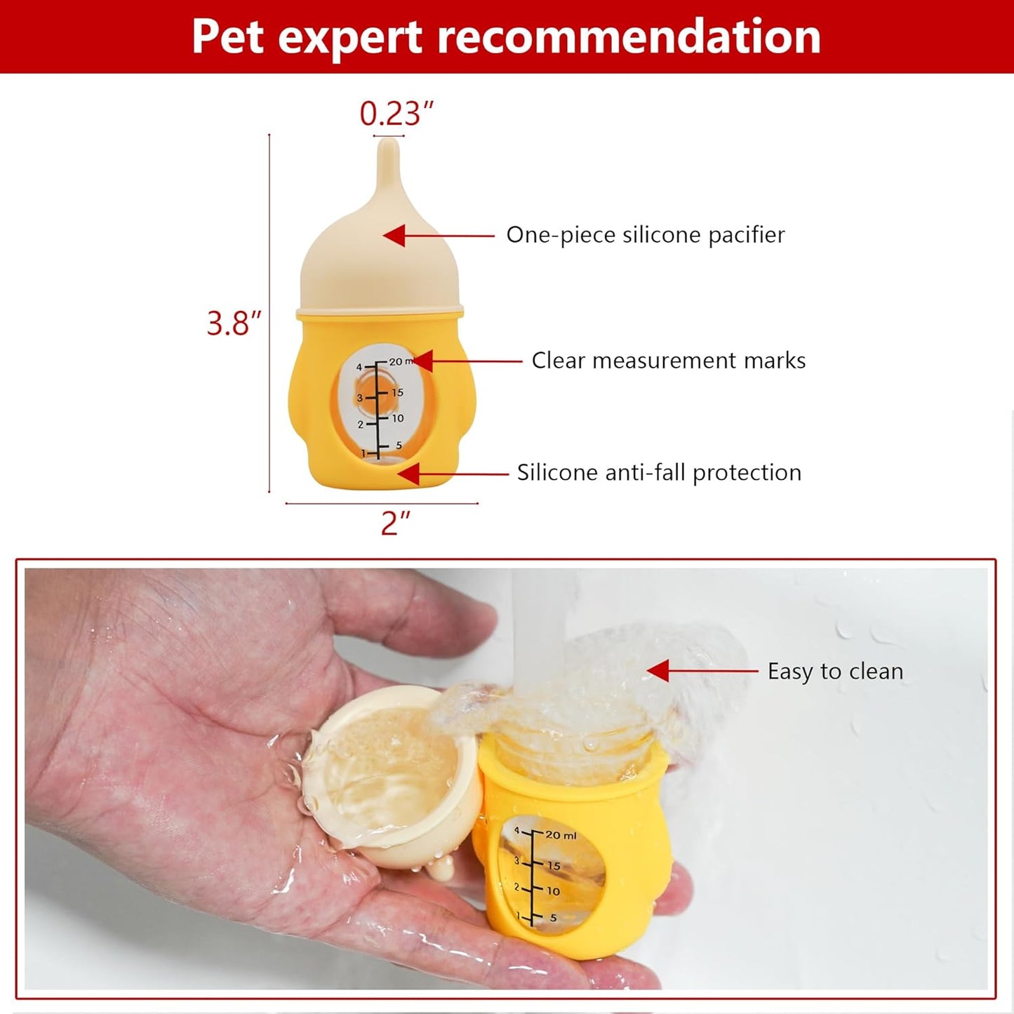 Puppy Bottles for Nursing,Kitten Bottles for Nursing,Pet Feeding Bottle,(Yellow- 20ml)