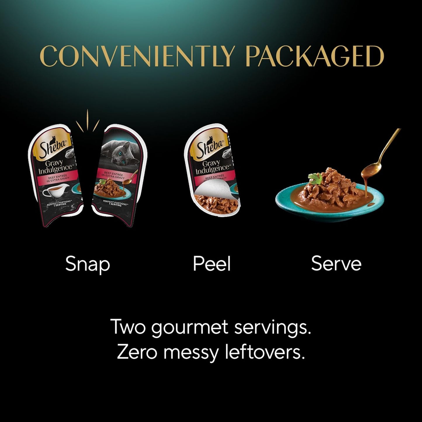 Sheba Gravy Indulgence Adult Wet Cat Food Beef Entree in Extra Gravy, 2.6 oz. Twin-Pack Trays (24 Count, 48 Servings)