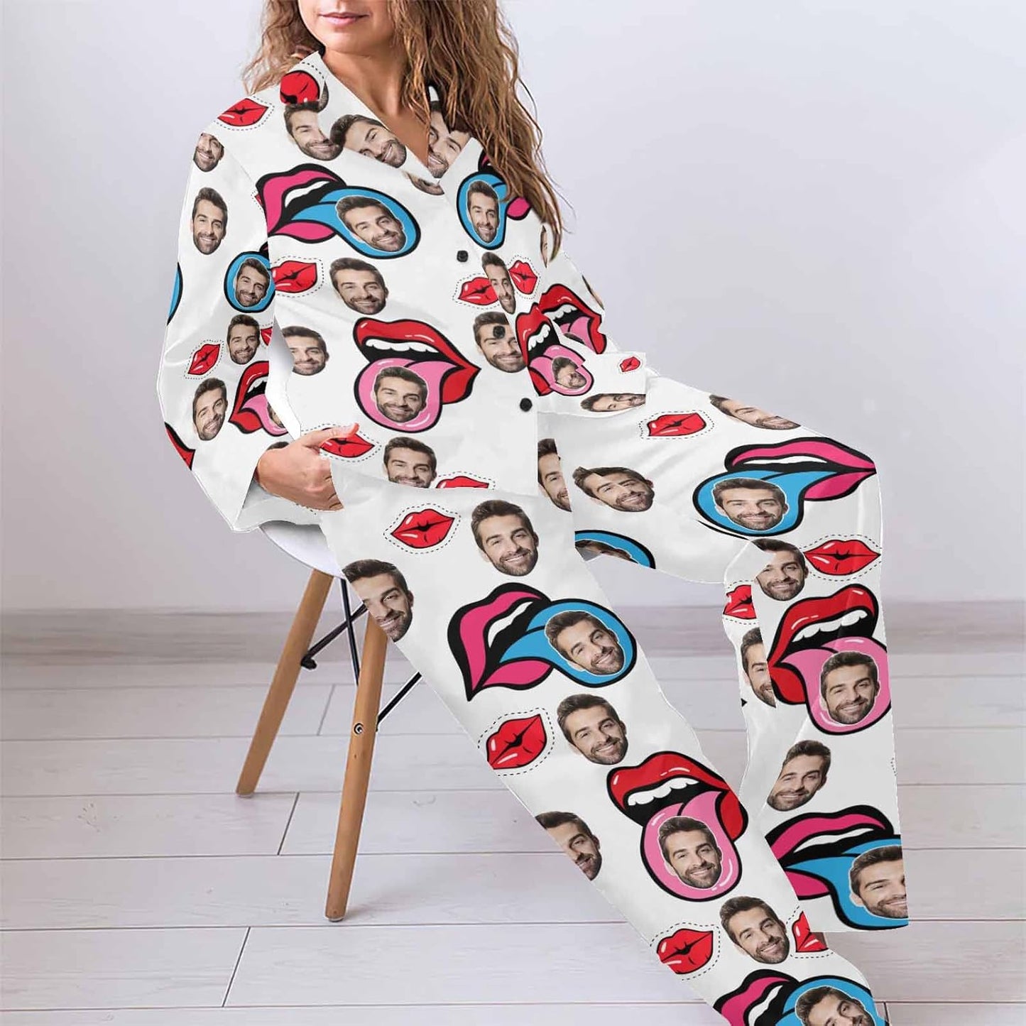 MyPupSocks Custom Face Pajamas for Women Set, Personalized Photo Long Sleepwear XS-XXL