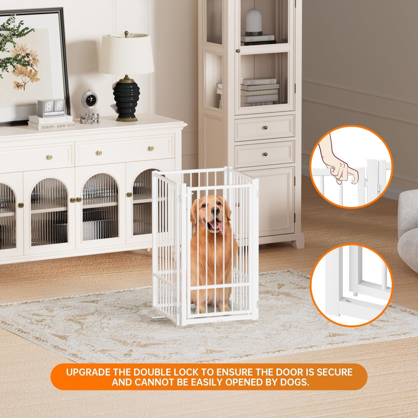Full Metal Freestanding Dog Gate with Door, 36''Height Foldable Pet Dog Fence for Indoor & Outdoor, 4 Panels Extra Wide Free Standing TallDog Gates for Doorways,House,Stairs,Porch,Deck,Yard