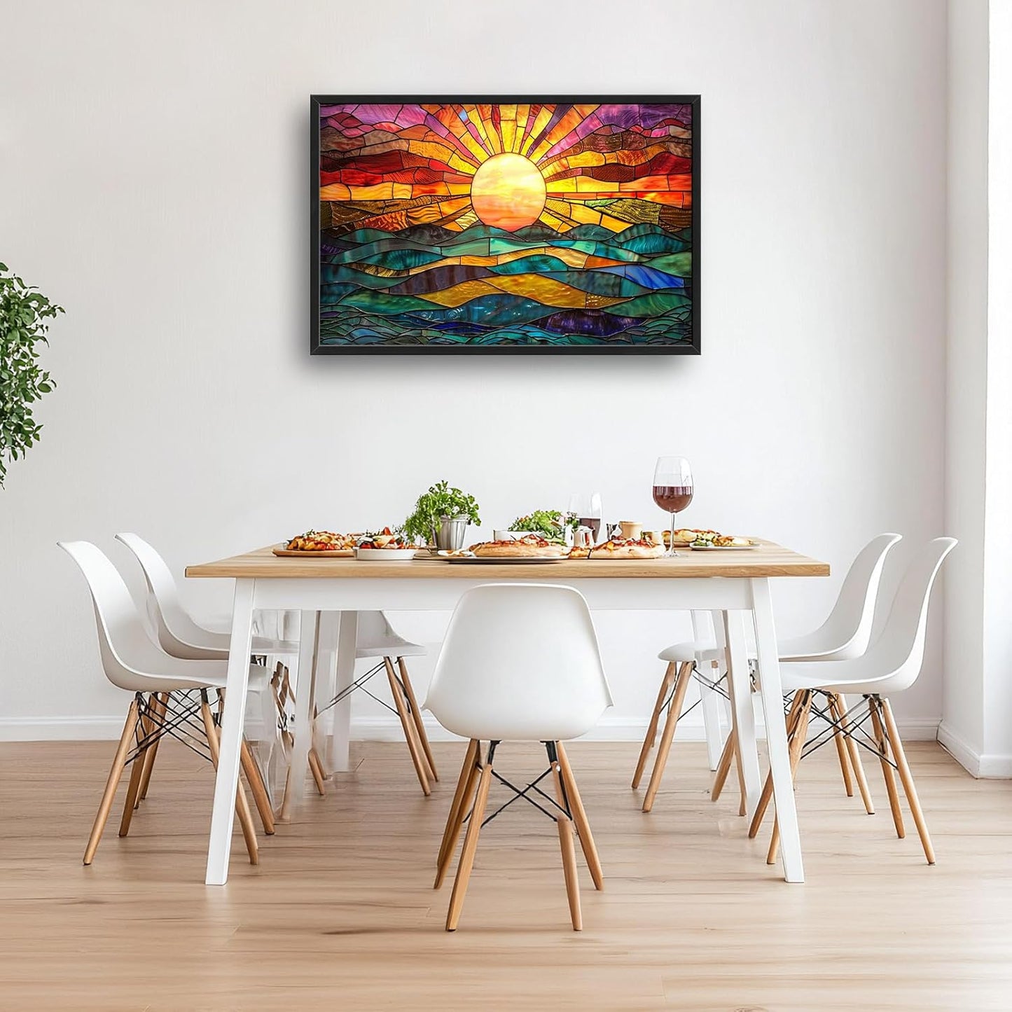 Quorin Boho Sun Large Wall Art Colorful Pictures Abstract Geometric Sun Sunset Sea Wall Decor Modern Canvas Print Painting Artwork for Dining Room Living Room Bedroom 36L x 24W