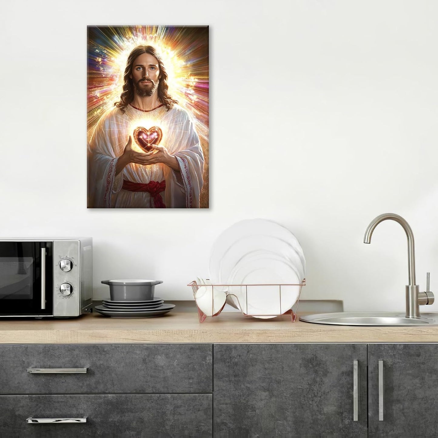 Christian Jesus Wall Art Religion Canvas Wall Decor Prints Framed Painting Jesus Pictures Gifts Artwork for Bathroom Living Dining Church 16"x24"