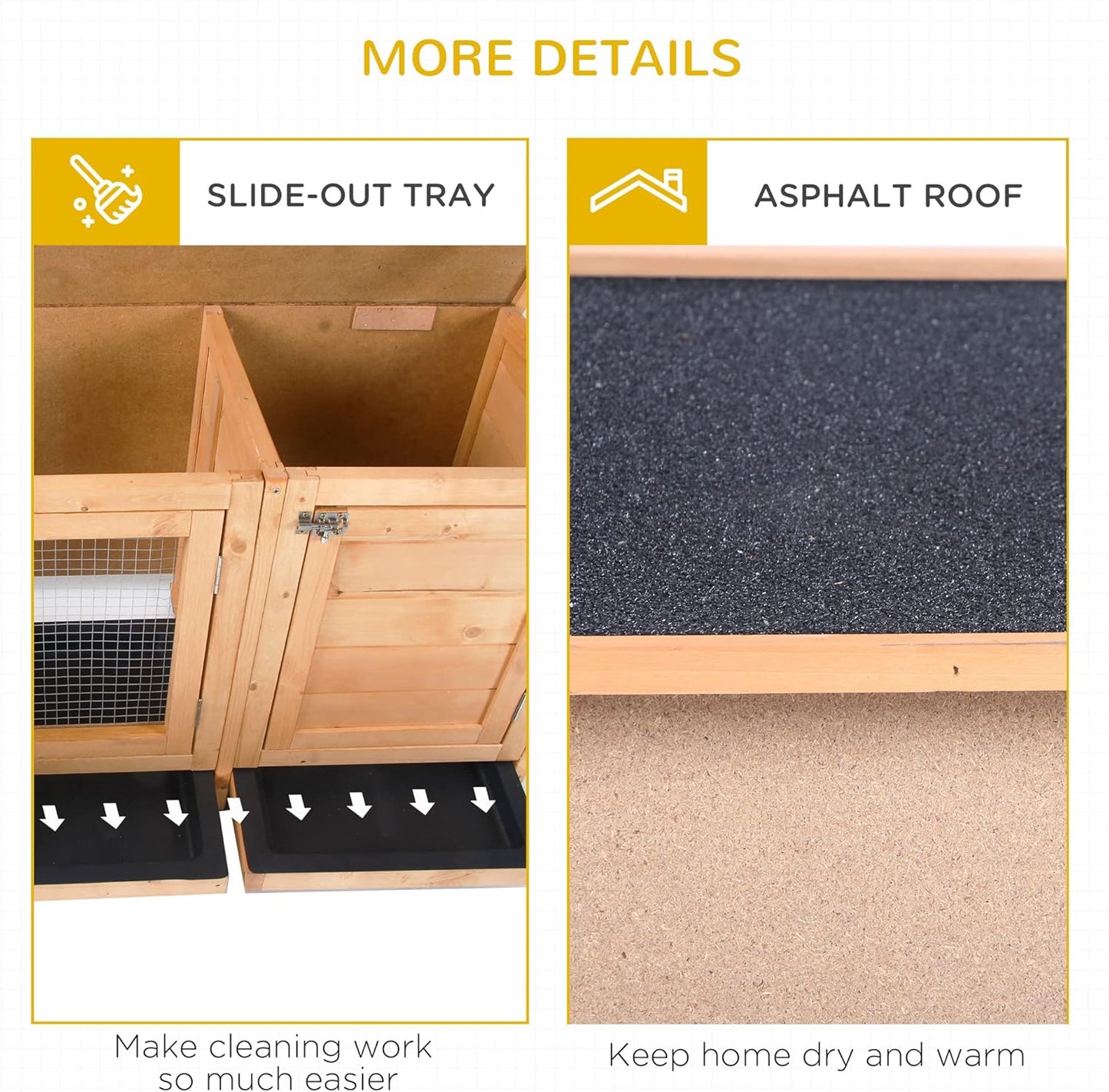 PawHut Wooden Rabbit Hutch Bunny Hutch Cage Guinea Pig with Waterproof Roof, No Leak Tray and Feeding Trough, Indoor/Outdoor, Natural