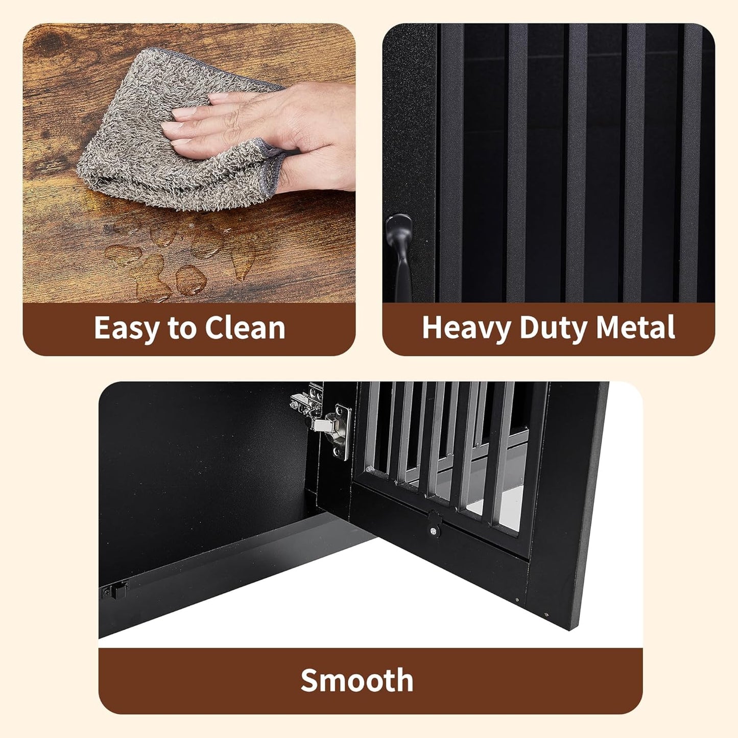 VECELO Dog Crate Furniture for Medium/Large Dogs, Wooden Dog Cage with Drawers, Double Door, Dog Kennel End Table, Brown