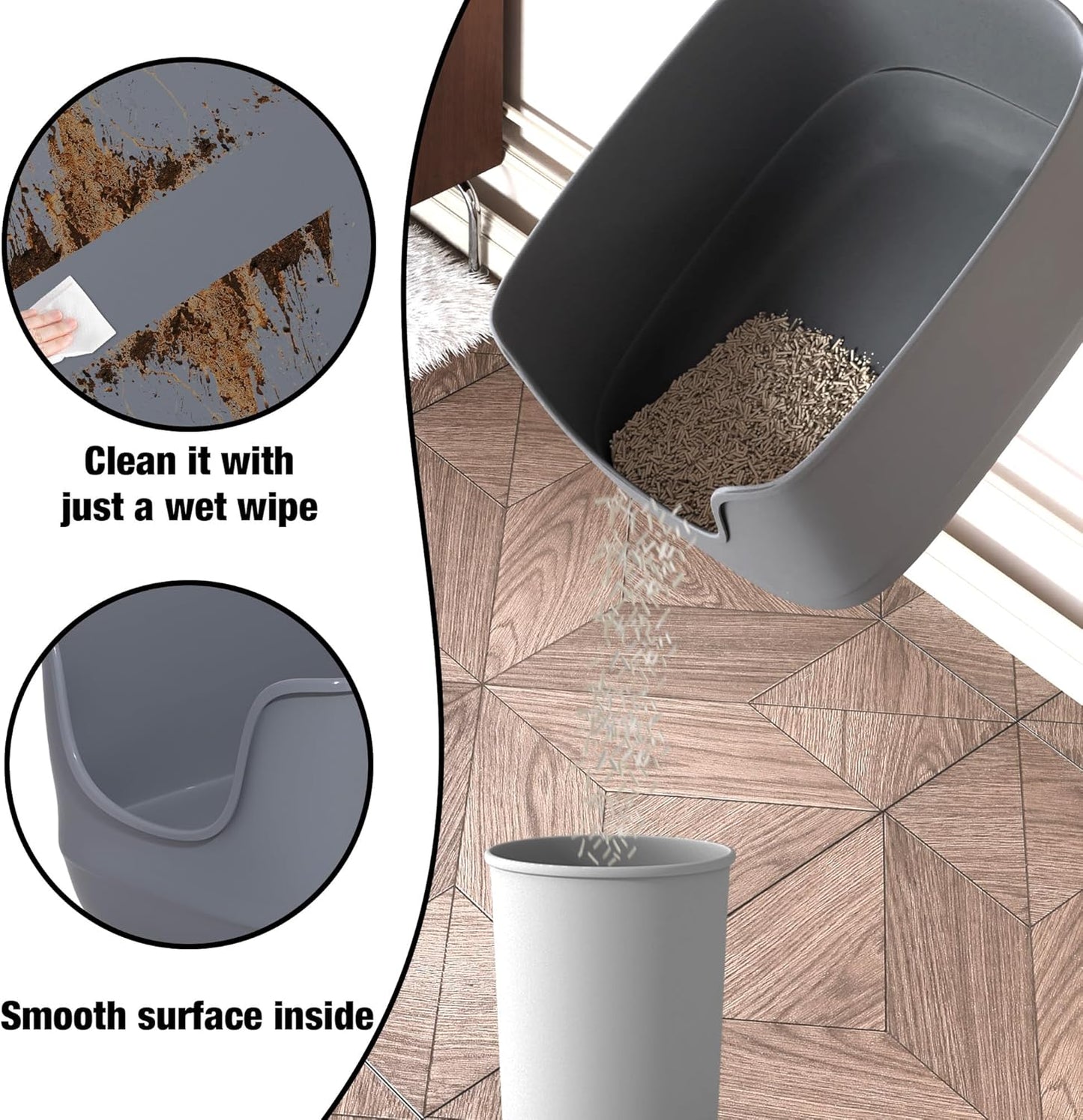 Gefryco Jumbo Cat Litter Box with High Sides, Extra Large for Muti Cats Open Big Cat Litter Box Anti-Splashing, High Wall Litter Tray for Indoor Medium and Large Cats(2Pack)