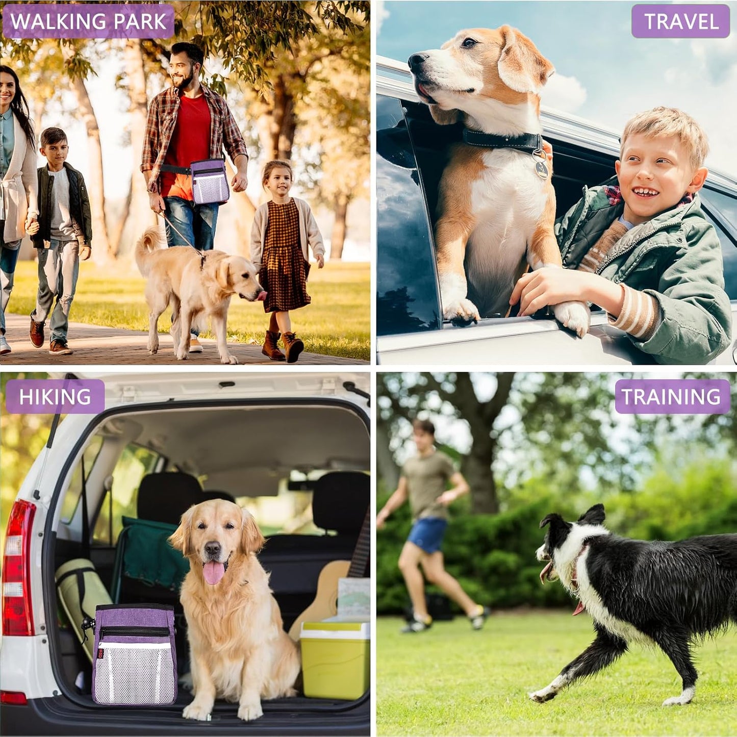 Dog Treat Pouch - 3 Ways to Wear Treat Pouches for Pet Training and 2 Pieces Clicker Taining for Dogs, Dog Training Treat Pouch Bag and Dog Clicker for Training with Waist Belt Shoulder Strap - Purple