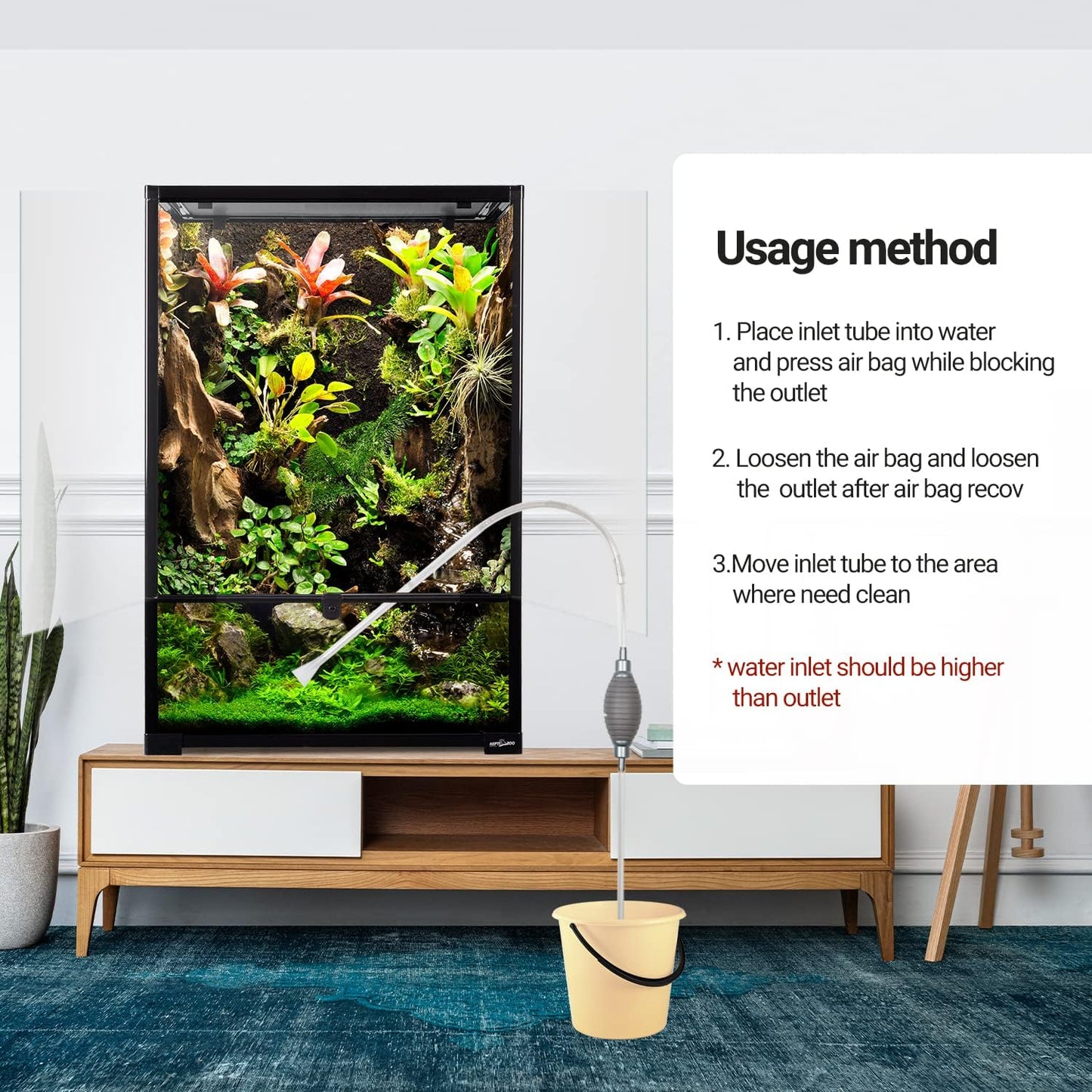 REPTIZOO 67 Gallon Large Reptile Terrarium 24"x18"x 36" Glass Paludarium Tank, Tall Reptile Enclosure Habitat with 10” Deep Base, Siphon Gravel Cleaner Set and Plants Growing Cotton Mat Included