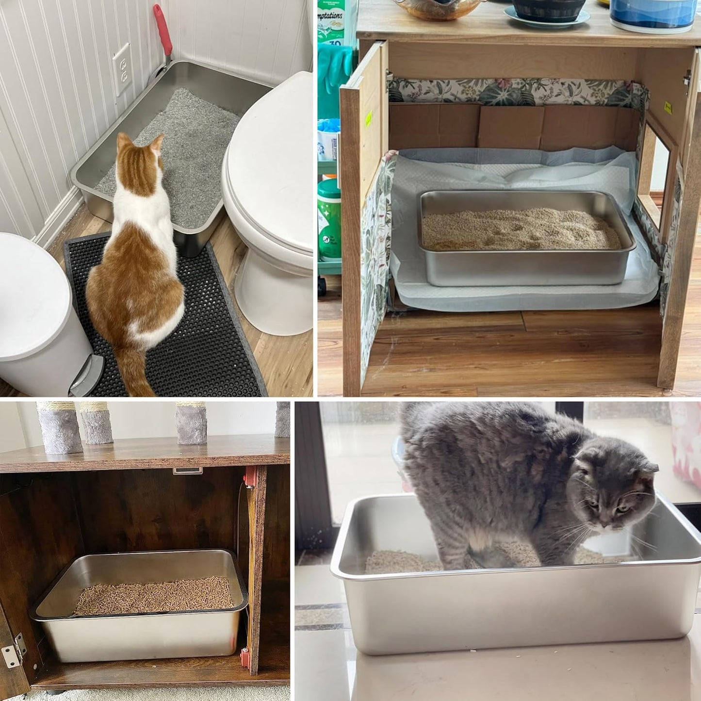 Stainless Steel Litter Box 2 Pack,Metal Litter Box for Cat Easy to Clean,Medium Cat LitterBox for Cats/Kitty/Rabbit,Metal Cat Toilet for Kitten,Non Stick, No Smell,17.7" L x 13.8" W x 6" H