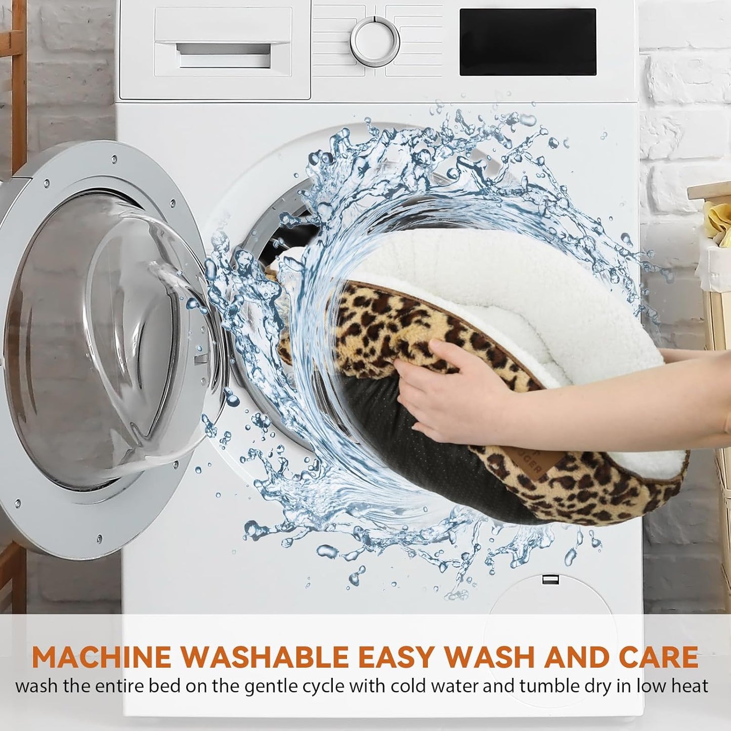 Cat Bed, 20In Dog Beds for Small Dogs, Calming Cat & Dog Beds for Indoor Pets, Pet Beds Comfortable Donut Round Ultra Soft (Leopard, Medium 23in)