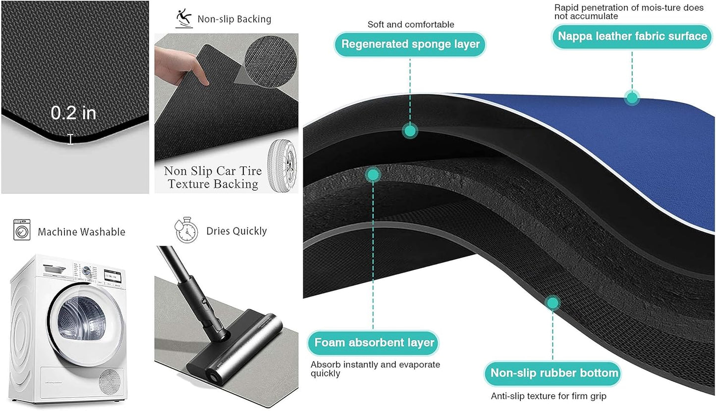 Cat Food Mats for Indoor 24""x12"" Cat Feeding Bowl Mat Absorbent Quick Dry Mat Pet Feeding Mat (Grey)