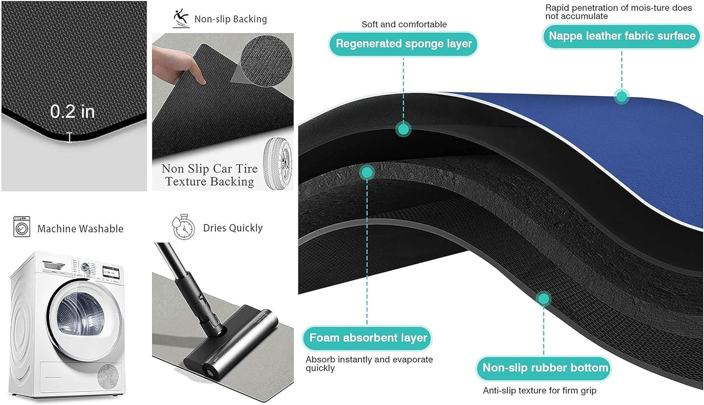 Cat Food Mats for Indoor 24"x14" Cat Feeding Bowl Mat Absorbent Quick Dry Mat Pet Feeding Mat (Grey)