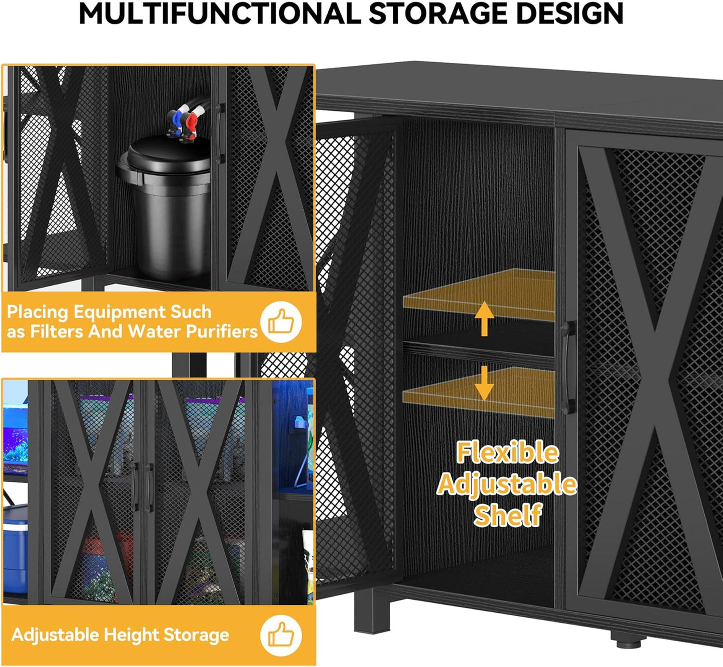DWVO Reptile Tank Stand Aquarium Stand with Power Outlet & LED Light, 75/90/120 Gallon Terrarium Stand Cabinet - Heavy Duty Fish Tank Stand for Turtle Tank, Reptile Terrarium, 2000LBS Capacity, Black