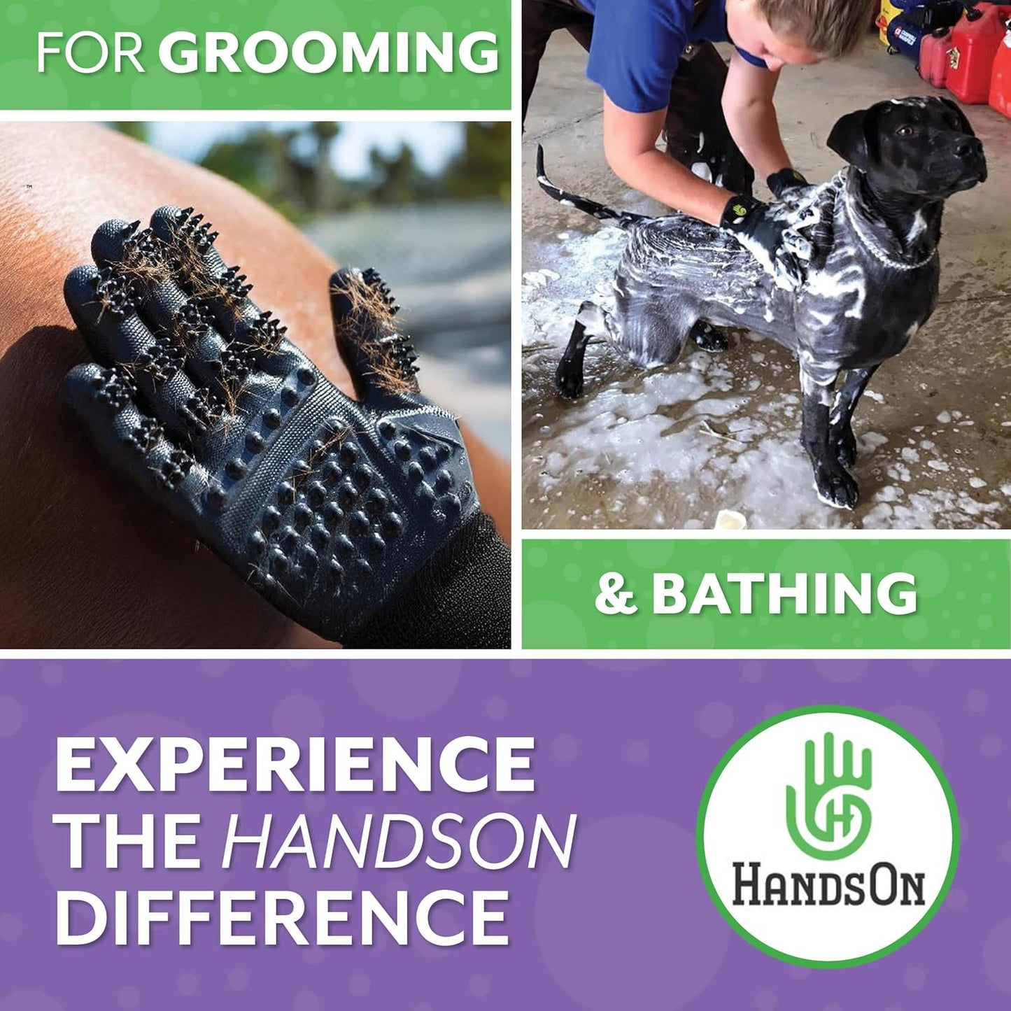 H HANDSON Pet Grooming Gloves - Patented #1 Ranked, Award Winning Shedding, Bathing, & Hair Remover Gloves - Gentle Brush for Cats, Dogs, and Horses (Blue, Small)