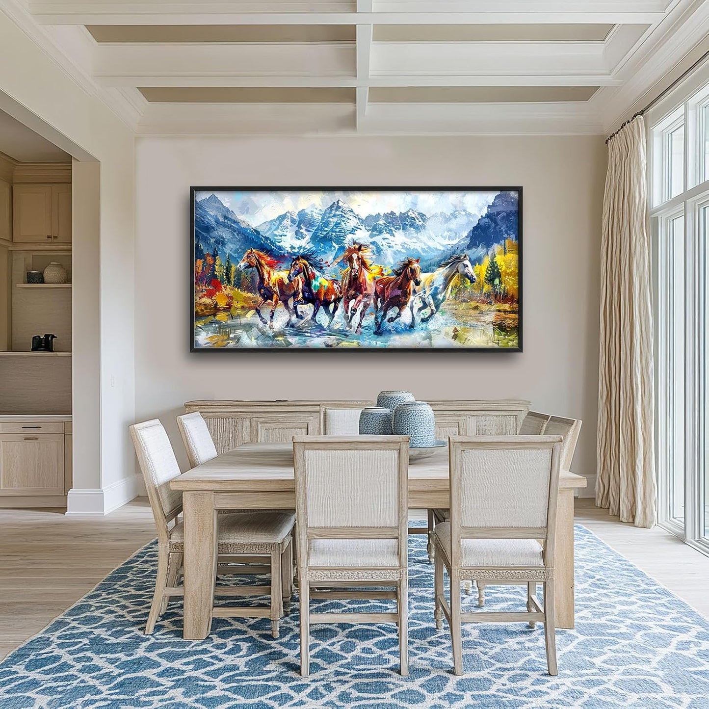 Horse Large Wall Art Running Horses Pictures Colorful Horse Mountain Landscape Wall Decor Wild Animal Nature Canvas Print Painting Artwork for Bathroom Living Room Bedroom 60L" x 30W"