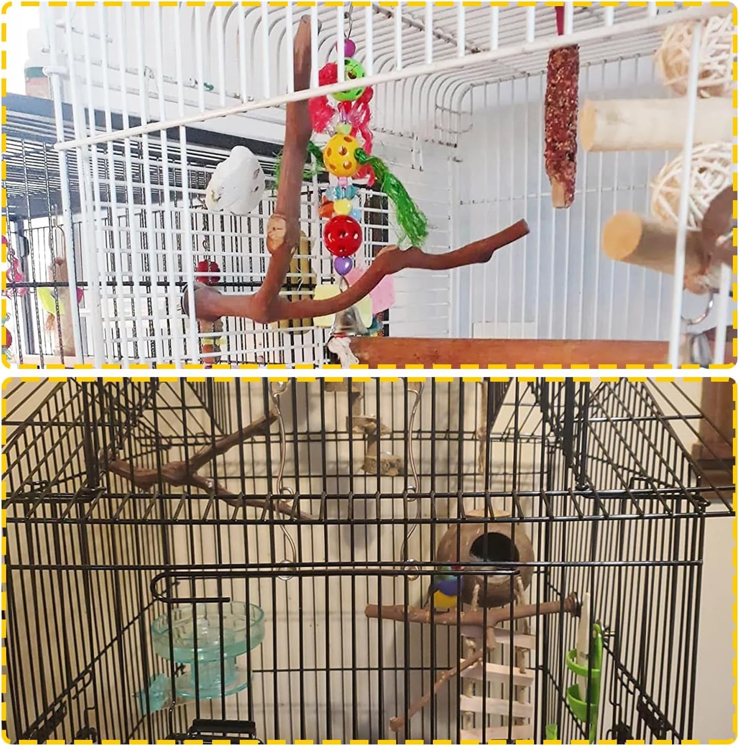 PINVNBY 2Pcs Wood Perches for Bird Cage,Natural Parrot Stand Branch Parakeet Paw Grinding Sticks Standing Grape Pole for Lovebirds Budgies Cockatiels Finches