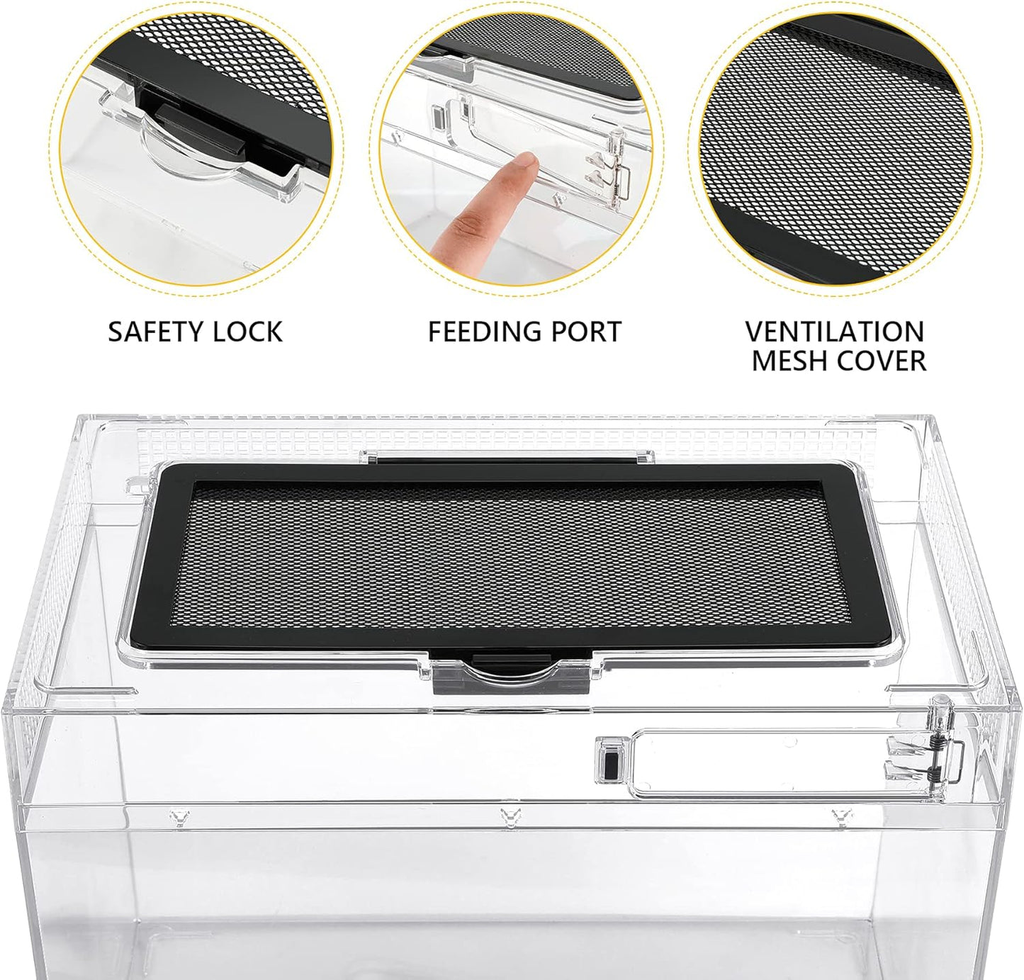 Reptile PC Terrarium,Anti Breakage 12x7x9 inch Insect Amphibians Tank Spider Starter Kits,Top Sliding Door Screen Ventilation Mini Gecko Habitat Cages,Hygrometer Thermometer,Hide Cave,Tweezer,Sprayer