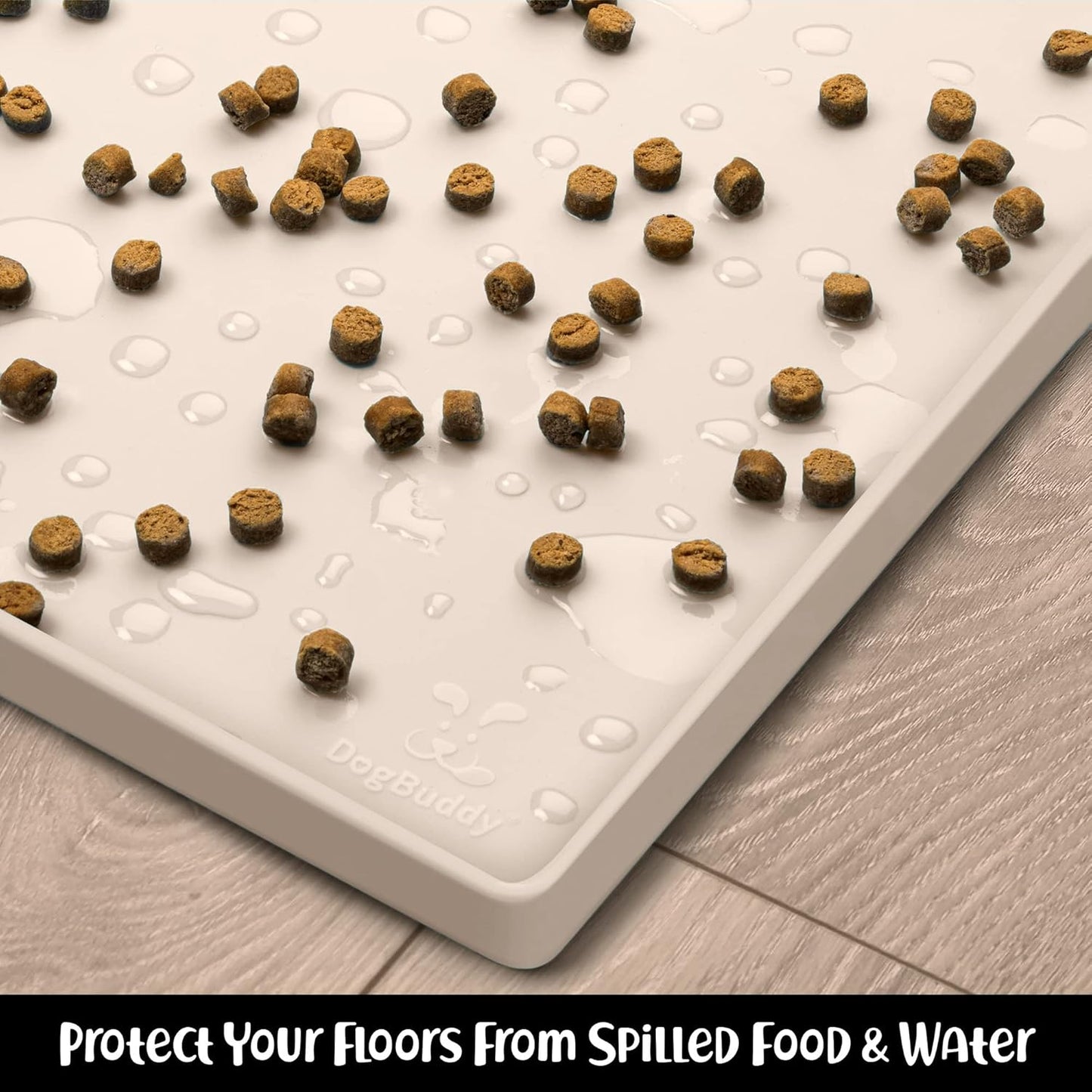 DogBuddy Dog Food Mat – Waterproof Dog Bowl Mat for Food and Water, Silicone Pet Feeding Mats for Floors, Non-Slip Placemat with High Edges for Dogs Bowls, Puppy Essentials (XXL: 32"x24", Vanilla)