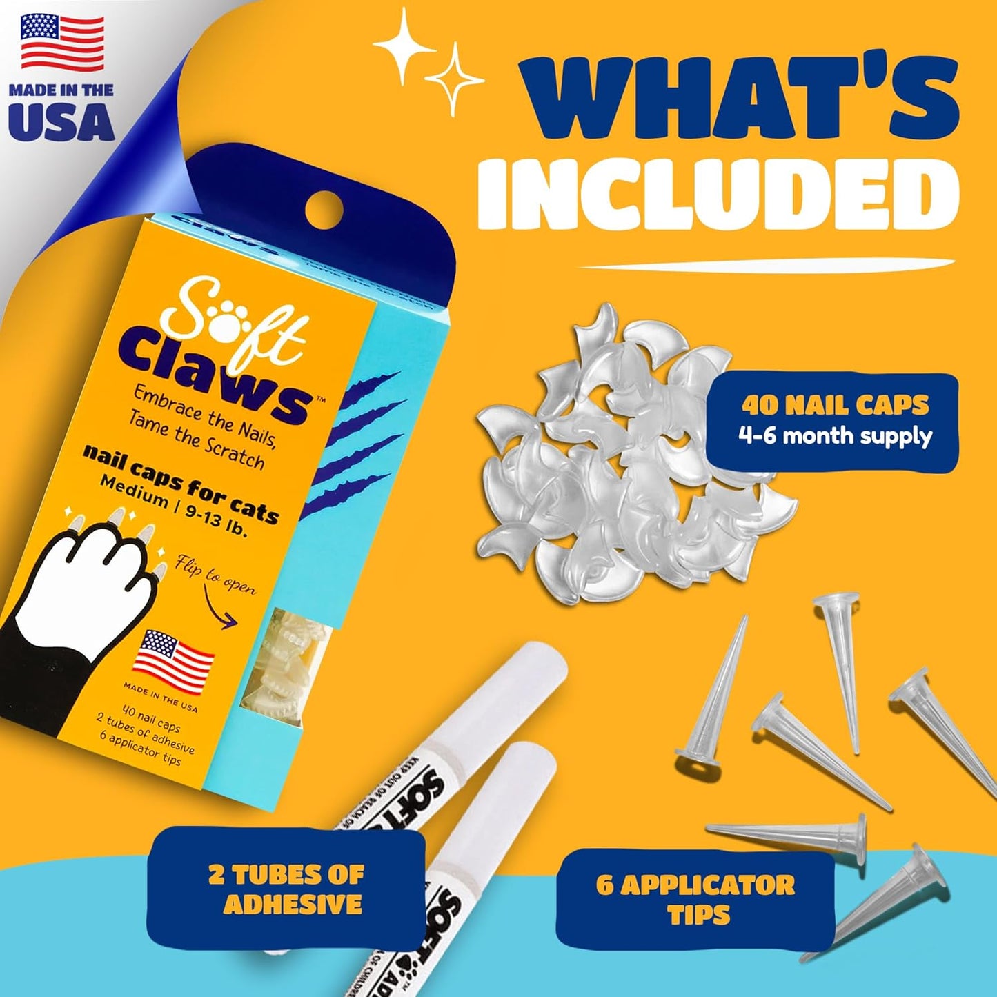 Soft Claws Cat Nail Caps for Medium Cats – (40 Caps, Red) - Made in USA - Veterinarian-Developed | Protects Furniture & Skin - Easy to Apply, Long-Lasting Anti-Scratch Soft Cat Claw Covers.