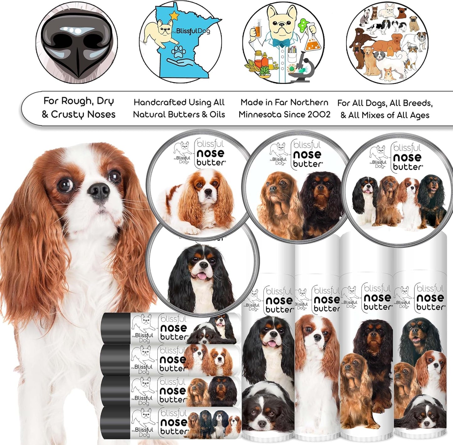 The Blissful Dog Cavalier King Charles Spaniel Unscented Nose Butter - Dog Nose Butter, 4 Ounce