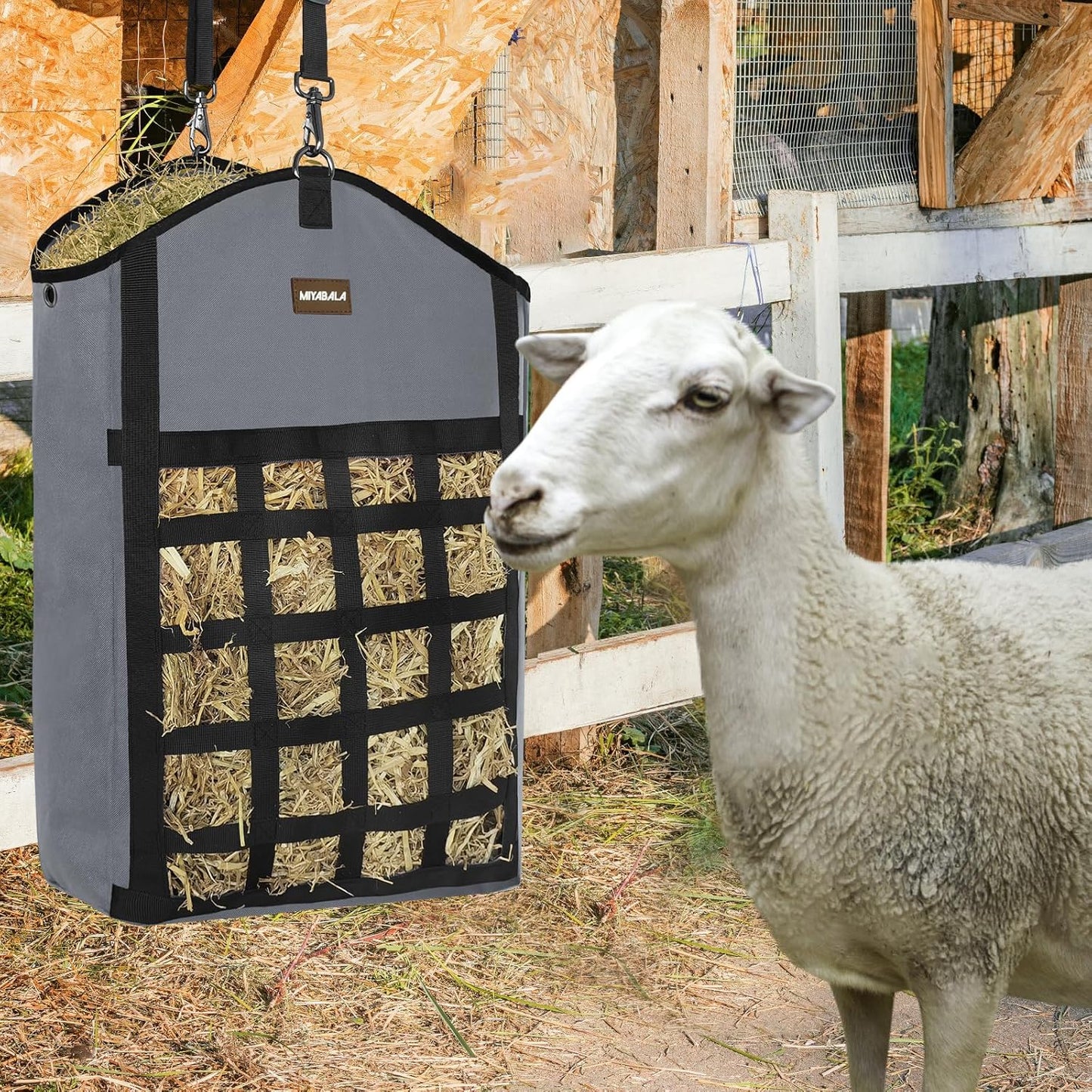 Hay Bags for Horses,3 Packs Slow Feed Hay Bags for Goats,Sheep,Donkey,Premium Oxford Hay Feed Bags with Front Hay Nets Design, Easy to Fill and Hang with Large Opening (1 Black+2Grey)
