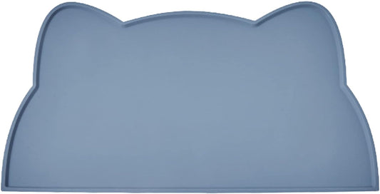 Cat Food Mat, Silicone Pet Feeding Mat for Floor Non-Slip Waterproof Dog Water Bowl Tray Cushion (20" x 12", Stone Blue)