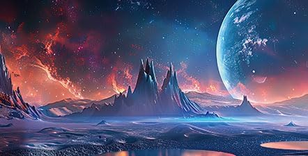 Scarlet Cosmic Aquarium Background,Cool Galaxy Parallel Space Themed Fish Tank Background, Tropical Desert Terrarium Background 36X24IN with 8 EVA Double-Sided Tape