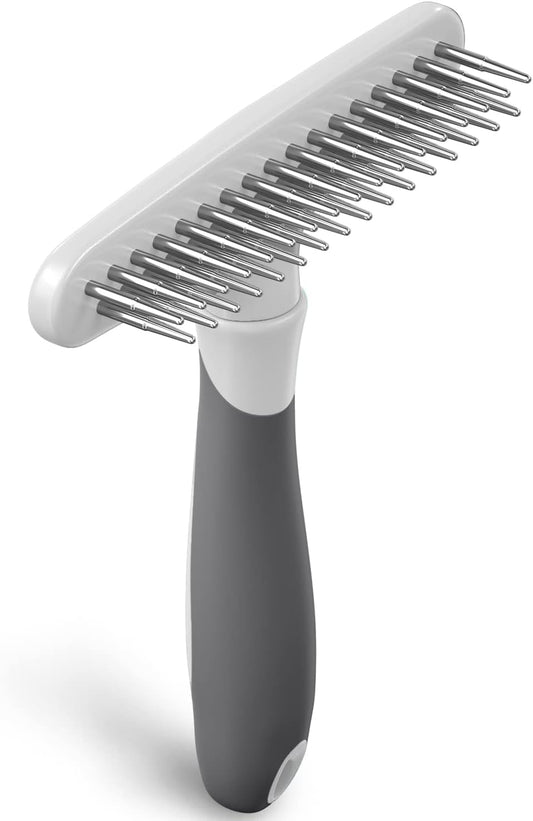 Dog rake deshedding dematting Brush Comb - Undercoat rake for Dogs, Cats, matted, Short,Long Hair Coats - Brush for Shedding, Double Row Stainless Steel pins - Reduce Shedding by 90% (White)