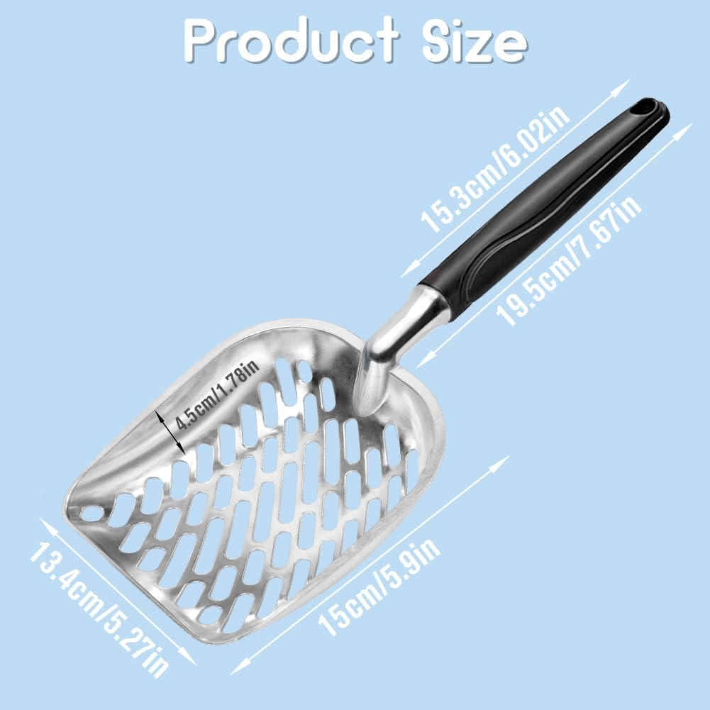 Cat Litter Scoop,Long Handle Cat Scooper,Stainless Steel Metal Scoop,Poop Sifting,Mesh Shovel,Suitable for Cat Litter Box(Black)