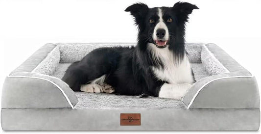 Comfort Expression Large Dog Beds Orthopedic Foam, Waterproof Dog Beds for Dogs Sofa Comfy Pet Bed with Washable Removable Cover & Non-Slip Bottom(Large,Grey White)