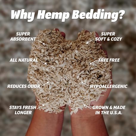 Naturally Grown Hemp Pet Bedding for Chickens, Nesting Boxes, Rabbits, Hamsters, Small Pets, Highly Absorbent, Hypoallergenic, Eco-Friendly, Farmer Owned 33LB
